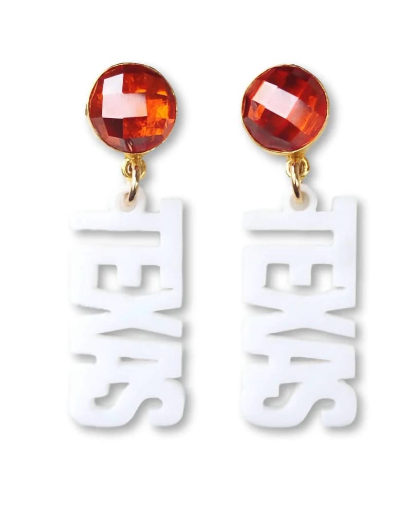 Front of a size One Size Mini Texas Proud With Mandarin Garnet Gemstones in White Acrylic in White Acrylic by Brianna Cannon. | dia_product_style_image_id:329234